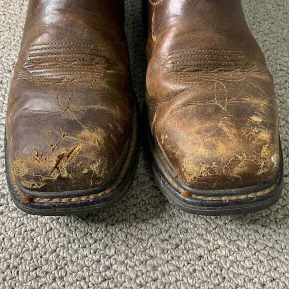Ariat Mens Boots Size 9EE‎ Brown Gold Leather Pull On Square Toe Western - Picture 3 of 12